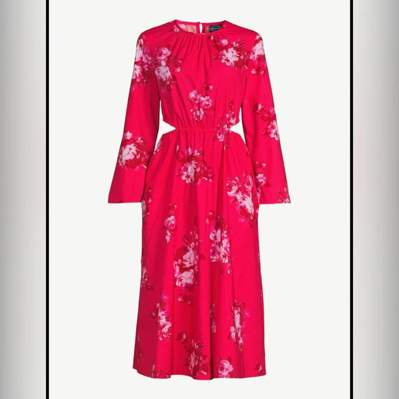 Pink floral long sleeve midi dress - Picture 3 of 8